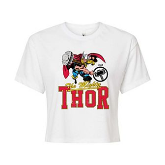 Juniors' Marvel Thor Mighty Cropped Tee