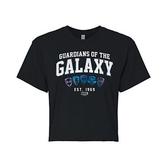 Juniors' Marvel Guardians of the Galaxy Collegiate Cropped Tee