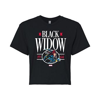 Juniors' Marvel Black Widow Collegiate Cropped Tee