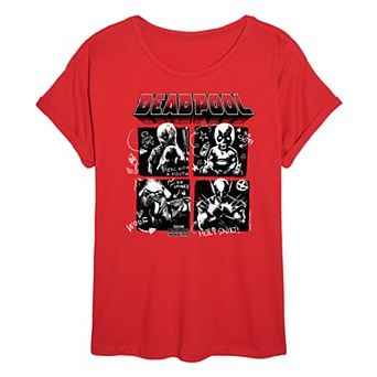 Juniors' Marvel Deadpool and Wolverine Grid Oversized Tee
