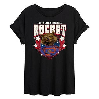 Juniors' Marvel Guardians of the Galaxy Rocket Band Oversized Tee