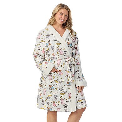 Plus Size Cuddl Duds® Hooded Long Sleeve Sherpa Trim Robe