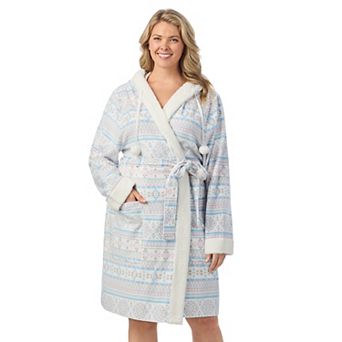 Plus Size Cuddl Duds® Hooded Long Sleeve Sherpa Trim Robe
