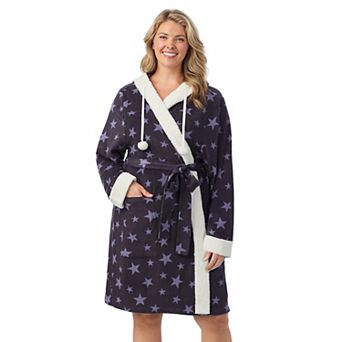 Plus Size Cuddl Duds® Hooded Long Sleeve Sherpa Trim Robe