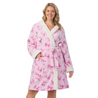 Plus Size Cuddl Duds® Hooded Long Sleeve Sherpa Trim Robe