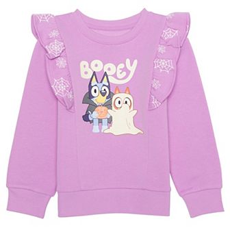 Girls 4-12 Fleece Booey Graphic Pullover with Ruffle Sleeves