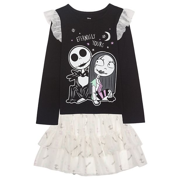 white christmas dresses Disney Nightmare Before Christmas Jack Skellington Sally Fleece Flannel Oversized Dress Plaid Toddler to Big Kid, Girl's, Size: 2T, Black main image 1
