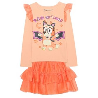 Girls 4-12 Bluey Trick or Treat 2 pc Long Sleeve Top & Skirt Set