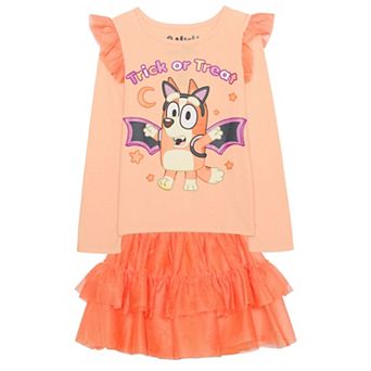 Girls 4-12 Bluey Trick or Treat 2 pc Long Sleeve Top & Skirt Set