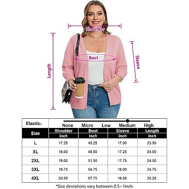 Women's Plus Size Cardigan Open Front Oversized Button Sweaters V Neck 3/4 Sleeve Knit Outwear