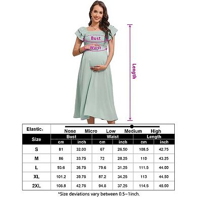 Maternity Flutter Short Sleeve Square Neck Summer Casual Dress Smocked Boho Maxi Dress