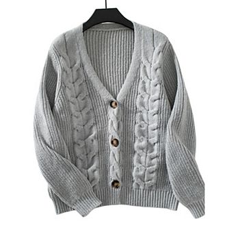 Women's Fall Winter Light Knit Crochet Solid Color Long Sleeve Sweater Button Cardigan
