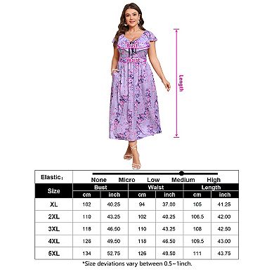 Women's Plus Size Maxi Dress Flutter V Neck Sleeveless Flowy Boho Floral Print Wedding Dresses