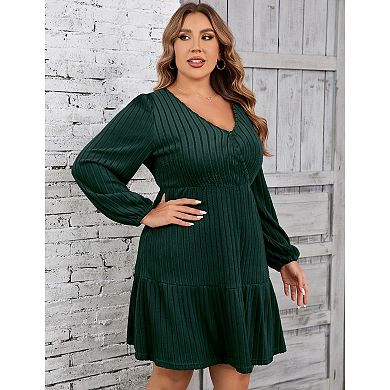 Womens Plus Size A Line Wrap Sweater Dresses Long Sleeve V Neck Fall Solid Dress