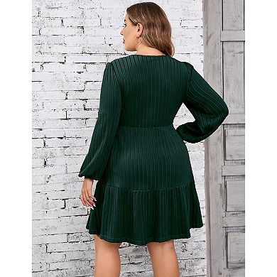 Womens Plus Size A Line Wrap Sweater Dresses Long Sleeve V Neck Fall Solid Dress