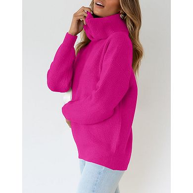 Womens Turtleneck Drop Shoulder Sweaters Chunky Knit Long Sleeve Oversized Pullover Jumper Tops