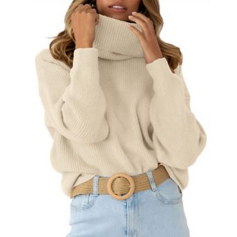 Womens Turtleneck Drop Shoulder Sweaters Chunky Knit Long Sleeve Oversized Pullover Jumper Tops