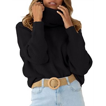 Womens Turtleneck Drop Shoulder Sweaters Chunky Knit Long Sleeve Oversized Pullover Jumper Tops