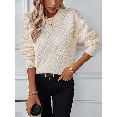 Womens Aesthetic Cable Knit Pullover Sweater Vintage Chunky Long Sleeve Oversized Knitted Tops