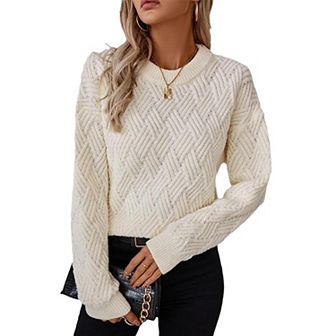 Womens Aesthetic Cable Knit Pullover Sweater Vintage Chunky Long Sleeve Oversized Knitted Tops