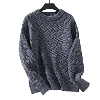 Womens Aesthetic Cable Knit Pullover Sweater Vintage Chunky Long Sleeve Oversized Knitted Tops