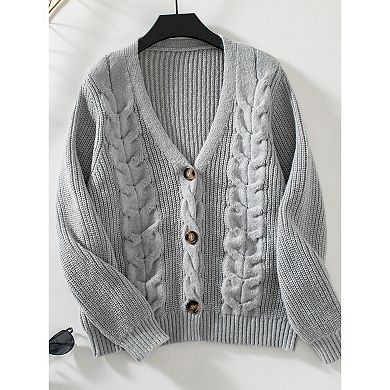Women's Fall Winter Light Knit Crochet Solid Color Long Sleeve Sweater Button Cardigan