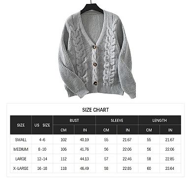 Women's Fall Winter Light Knit Crochet Solid Color Long Sleeve Sweater Button Cardigan