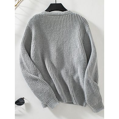Women's Fall Winter Light Knit Crochet Solid Color Long Sleeve Sweater Button Cardigan
