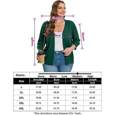 Women's Plus Size Cardigan Open Front Oversized Button Sweaters V Neck 3/4 Sleeve Knit Outwear