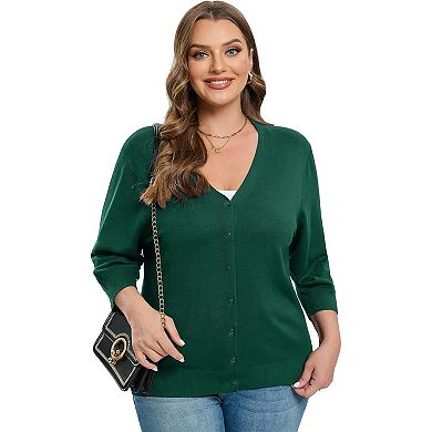 QIGUANDZ Women's Fall Basic Cardigan Sweaters Lightweight Open Front Button Up Knit Outwear Casual Long Sleeve V Neck Jacket At Women’s