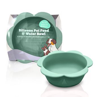 Precious Tails Green Flower Shaped Silicone Pet Bowl with Non-Slip Suction Base