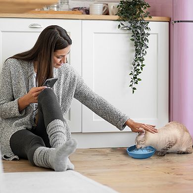 Precious Tails Taupe Cat Shaped Silicone Pet Bowl with Non-Slip Suction Base
