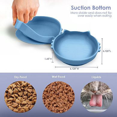 Precious Tails Taupe Cat Shaped Silicone Pet Bowl with Non-Slip Suction Base