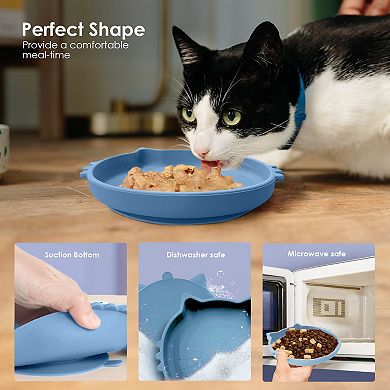 Precious Tails Taupe Cat Shaped Silicone Pet Bowl with Non-Slip Suction Base