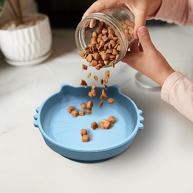 Precious Tails Taupe Cat Shaped Silicone Pet Bowl with Non-Slip Suction Base