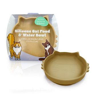 Precious Tails Taupe Cat Shaped Silicone Pet Bowl with Non-Slip Suction Base
