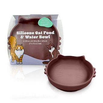 Precious Tails Taupe Cat Shaped Silicone Pet Bowl with Non-Slip Suction Base