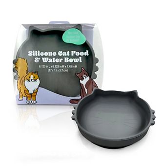 Precious Tails Taupe Cat Shaped Silicone Pet Bowl with Non-Slip Suction Base