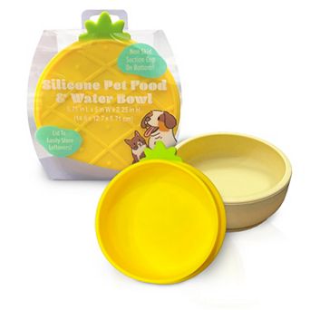 Precious Tails Yellow Small Pineapple Shaped Silicone Pet Bowl with Non-Slip Suction Base