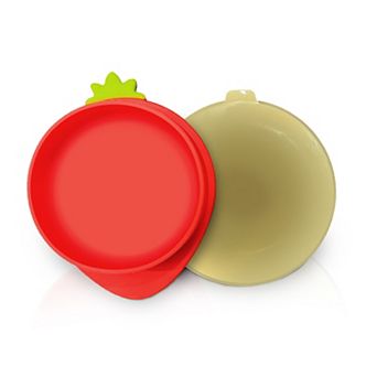 Precious Tails Red Small Strawberry Shaped Silicone Pet Bowl with Non-Slip Suction Base