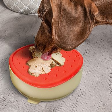 Precious Tails Red Small Strawberry Shaped Silicone Pet Bowl with Non-Slip Suction Base
