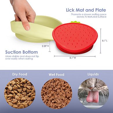 Precious Tails Red Small Strawberry Shaped Silicone Pet Bowl with Non-Slip Suction Base