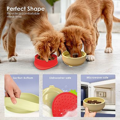 Precious Tails Red Small Strawberry Shaped Silicone Pet Bowl with Non-Slip Suction Base
