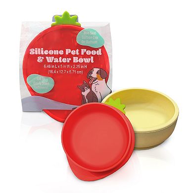 Precious Tails Red Small Strawberry Shaped Silicone Pet Bowl with Non-Slip Suction Base
