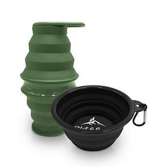 Precious Tails Pilot & Scout Feed N Sip Collapsible Travel Dog Bowl and Water Bottle