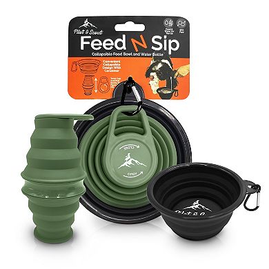 Precious Tails Pilot & Scout Feed N Sip Collapsible Travel Dog Bowl and Water Bottle
