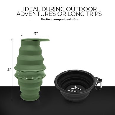 Precious Tails Pilot & Scout Feed N Sip Collapsible Travel Dog Bowl and Water Bottle