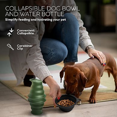 Precious Tails Pilot & Scout Feed N Sip Collapsible Travel Dog Bowl and Water Bottle