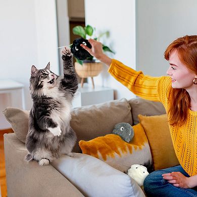 Precious Tails 3-Pack Chirp N Play Fluffy Interactive Cat Toy with Sound