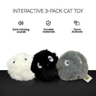 Precious Tails 3-Pack Chirp N Play Fluffy Interactive Cat Toy with Sound